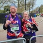 Moth and Raynor Winn at the finish line of the London Marathon